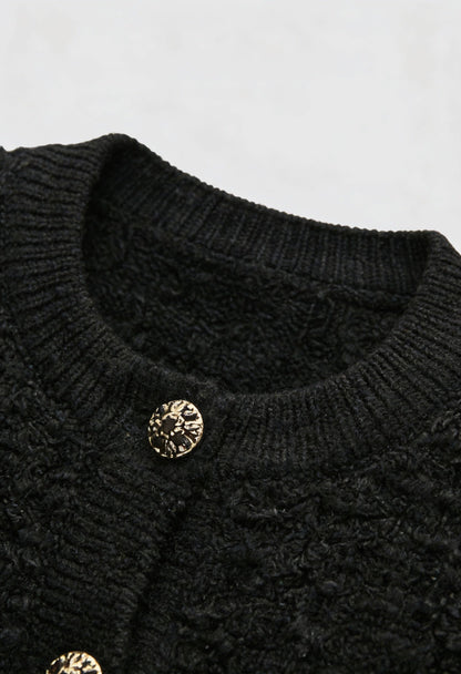 Maison Textured Knit Cardigan | Jewel Buttons | Round Neck | Relaxed Fit