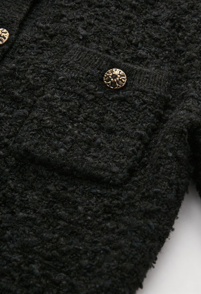 Maison Textured Knit Cardigan | Jewel Buttons | Round Neck | Relaxed Fit