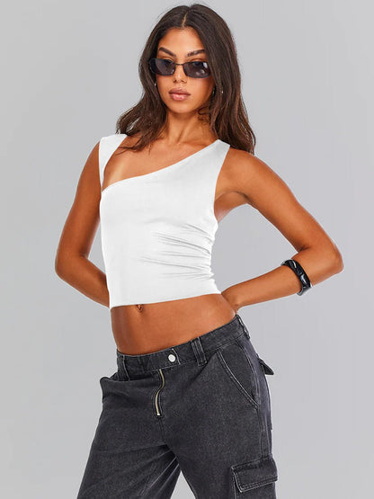 Women Crop Top One-Shoulder