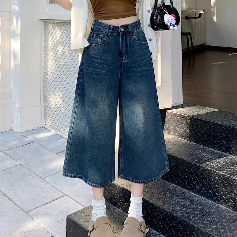 Women Cropped Wide Leg Jeans
