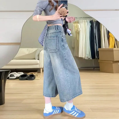 Women Cropped Wide Leg Jeans