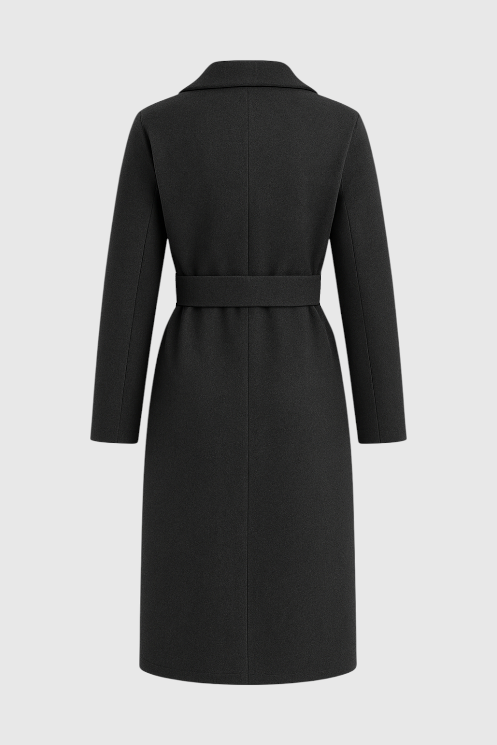 Belted Longline Coat | Notched Lapel, Buttoned Waist Tab, Slim Fit