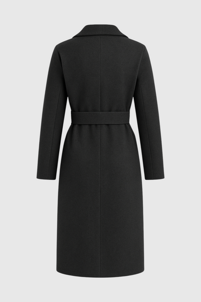 Belted Longline Coat | Notched Lapel, Buttoned Waist Tab, Slim Fit