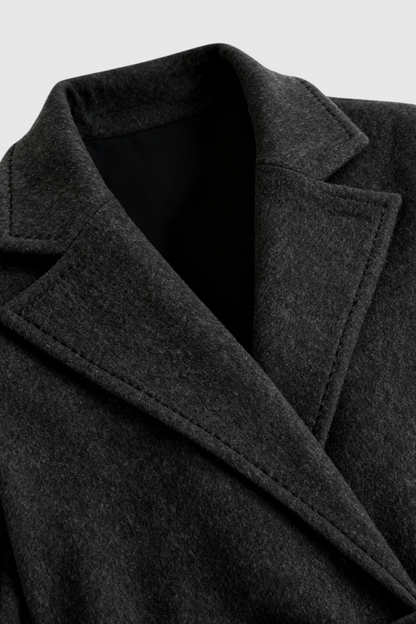 Belted Longline Coat | Notched Lapel, Buttoned Waist Tab, Slim Fit
