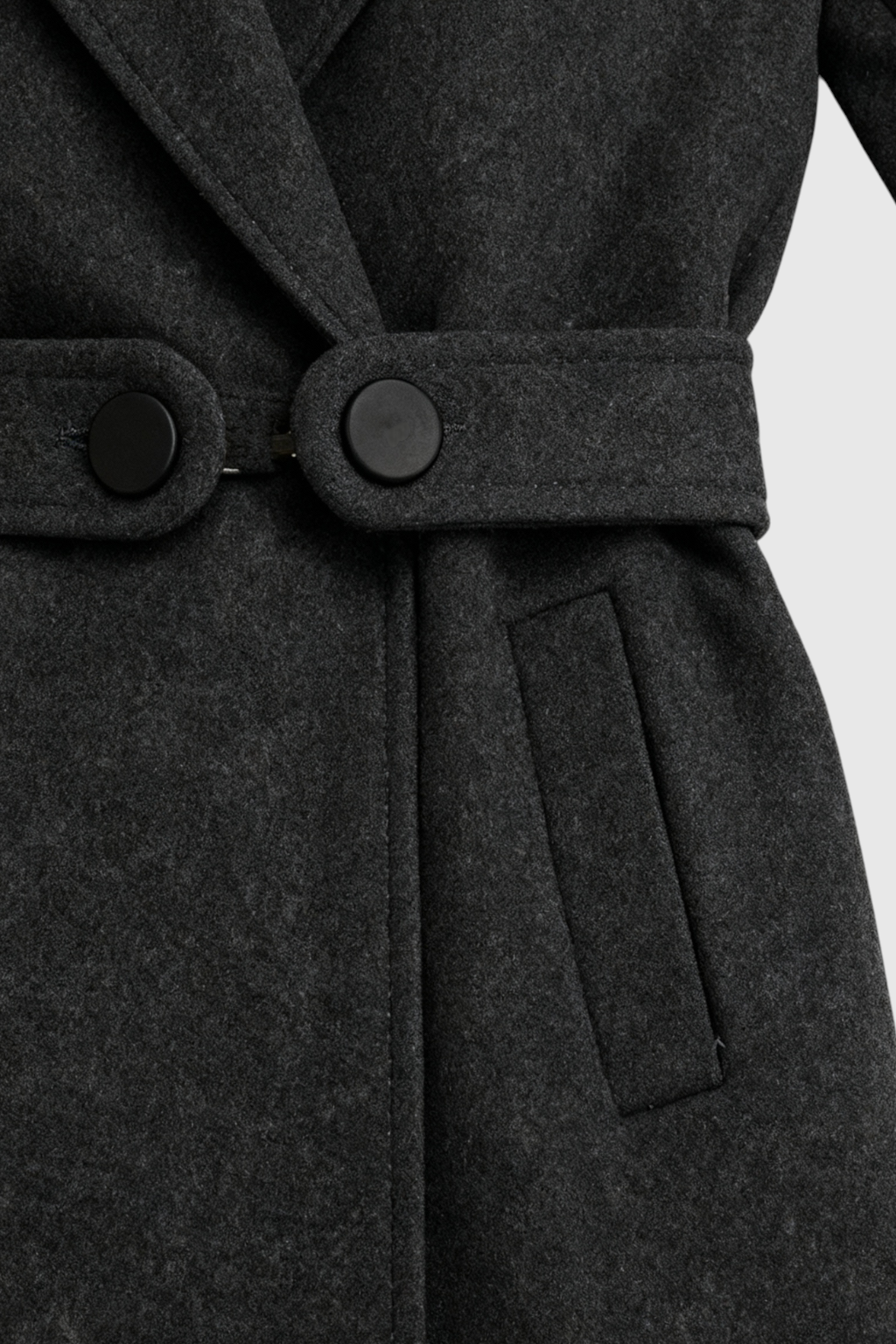 Belted Longline Coat | Notched Lapel, Buttoned Waist Tab, Slim Fit