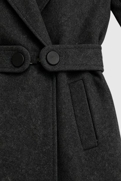 Belted Longline Coat | Notched Lapel, Buttoned Waist Tab, Slim Fit