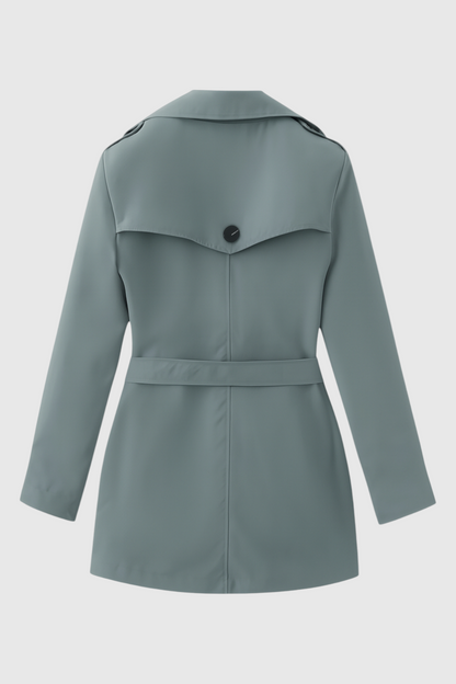 Mid Length Trench Coat | Belted Waist, Double Breasted, Long Sleeve