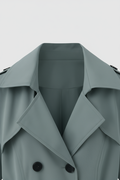 Mid Length Trench Coat | Belted Waist, Double Breasted, Long Sleeve
