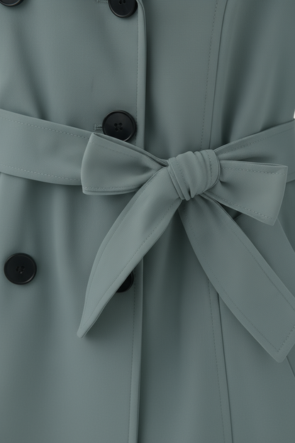 Mid Length Trench Coat | Belted Waist, Double Breasted, Long Sleeve