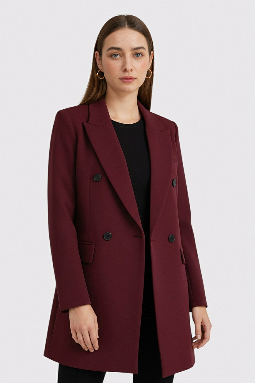 Double Breasted Blazer Jacket | Notched Lapel, Relaxed Fit, Long Sleeve