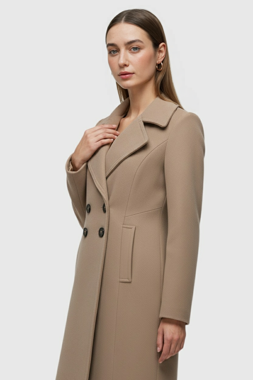 Long Double Breasted Coat | Notched Collar, Regular Fit, Button Front