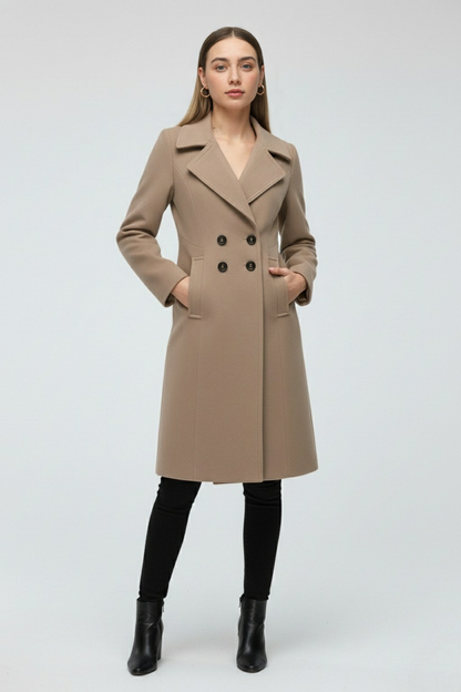 Long Double Breasted Coat | Notched Collar, Regular Fit, Button Front
