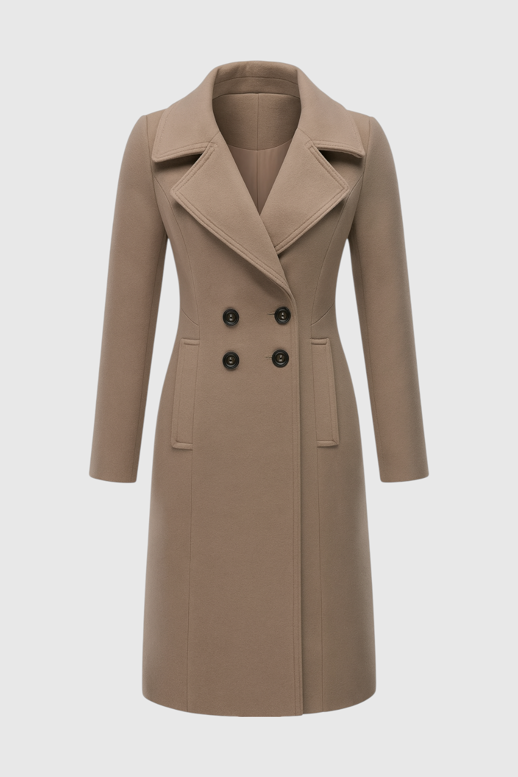 Long Double Breasted Coat | Notched Collar, Regular Fit, Button Front