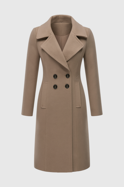 Long Double Breasted Coat | Notched Collar, Regular Fit, Button Front