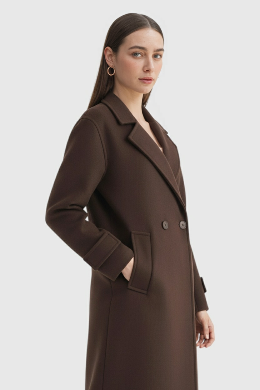 Long Double Breasted Coat | Notched Collar, Regular Fit, Clean Wool Look