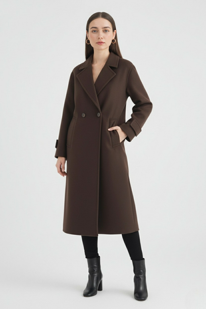 Long Double Breasted Coat | Notched Collar, Regular Fit, Clean Wool Look