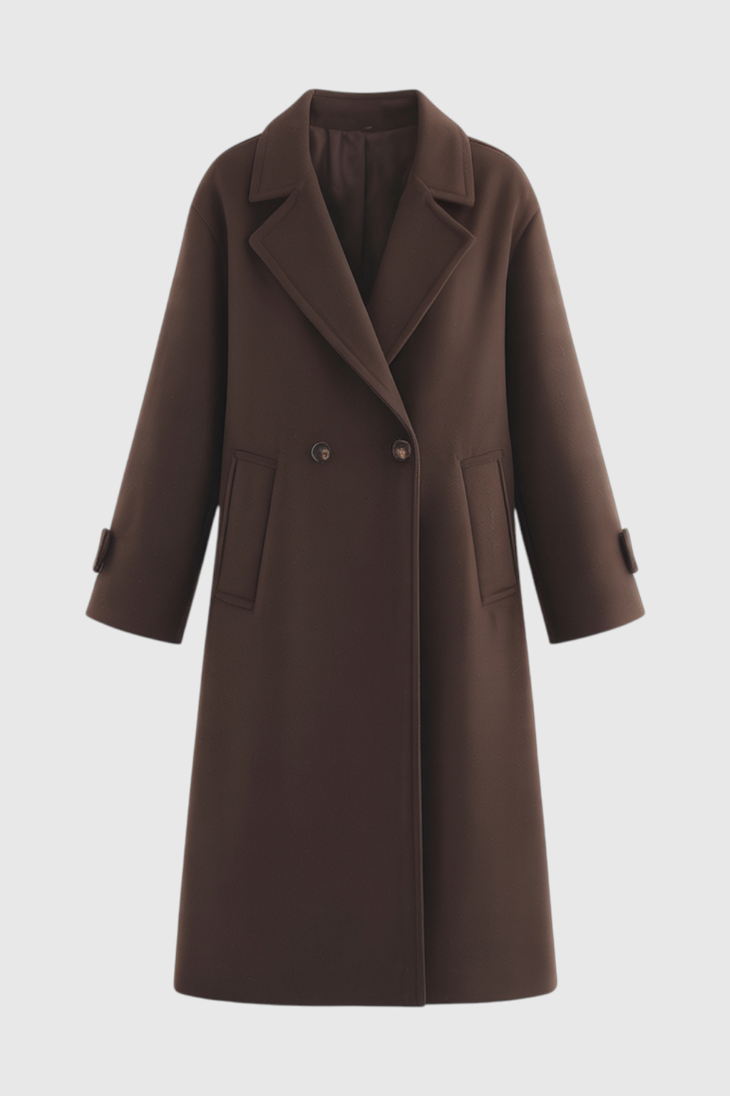 Long Double Breasted Coat | Notched Collar, Regular Fit, Clean Wool Look