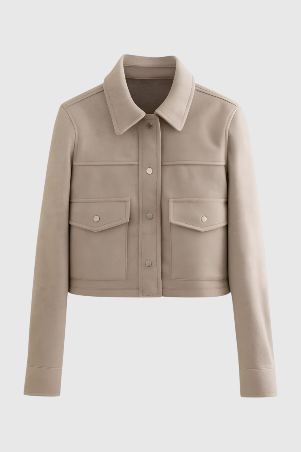 Cropped Button Jacket | Square Collar, Pocket Detail, Long Sleeve