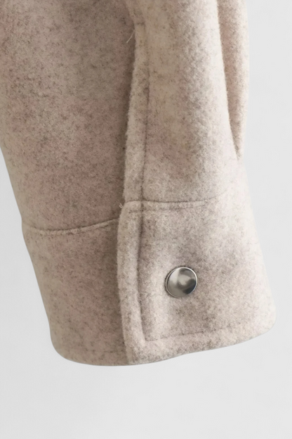 Cropped Button Jacket | Square Collar, Pocket Detail, Long Sleeve