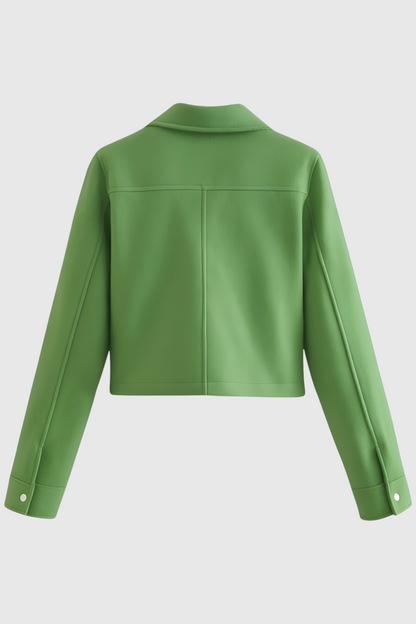 Cropped Button Jacket | Square Collar, Front Pocket Detail