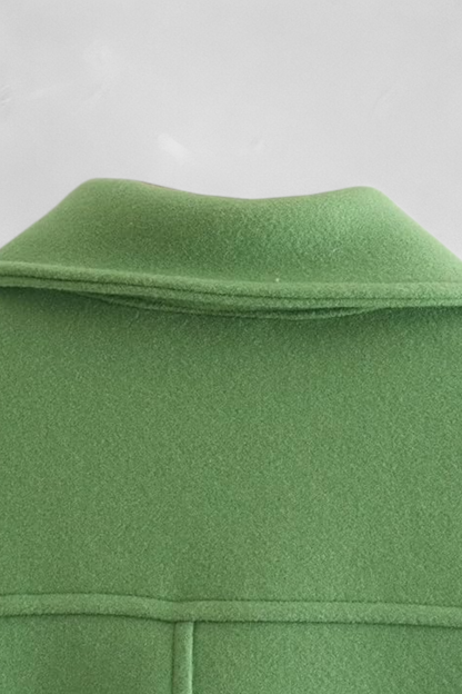 Cropped Button Jacket | Square Collar, Front Pocket Detail
