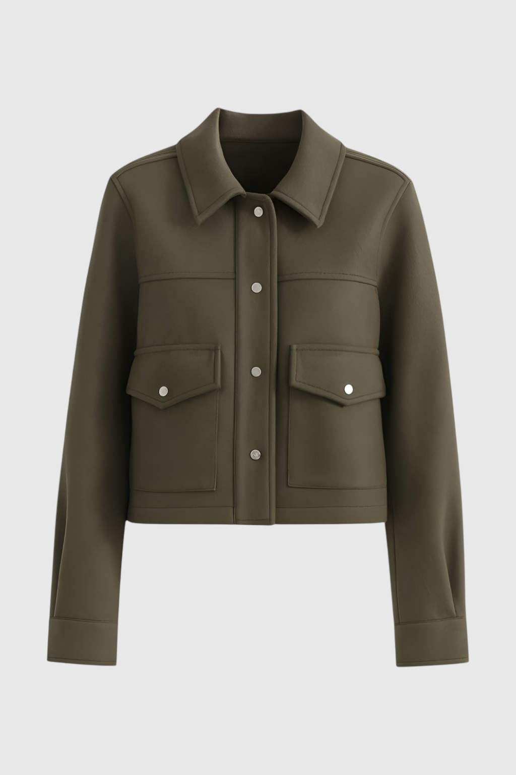 Cropped Button Jacket | Square Collar, Utility Pocket Detail