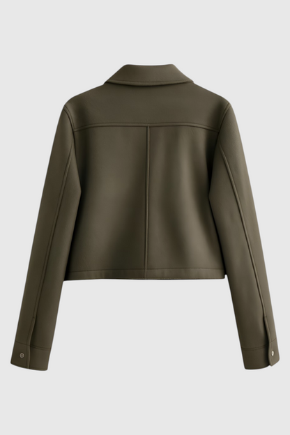 Cropped Button Jacket | Square Collar, Utility Pocket Detail