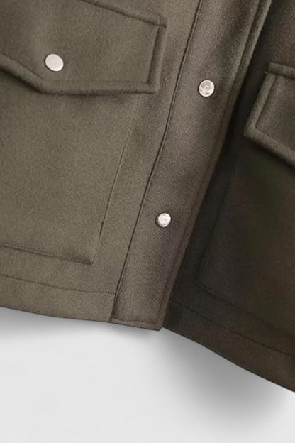 Cropped Button Jacket | Square Collar, Utility Pocket Detail