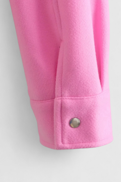 Cropped Button Jacket | Square Collar, Pocket Detail, Long Sleeve