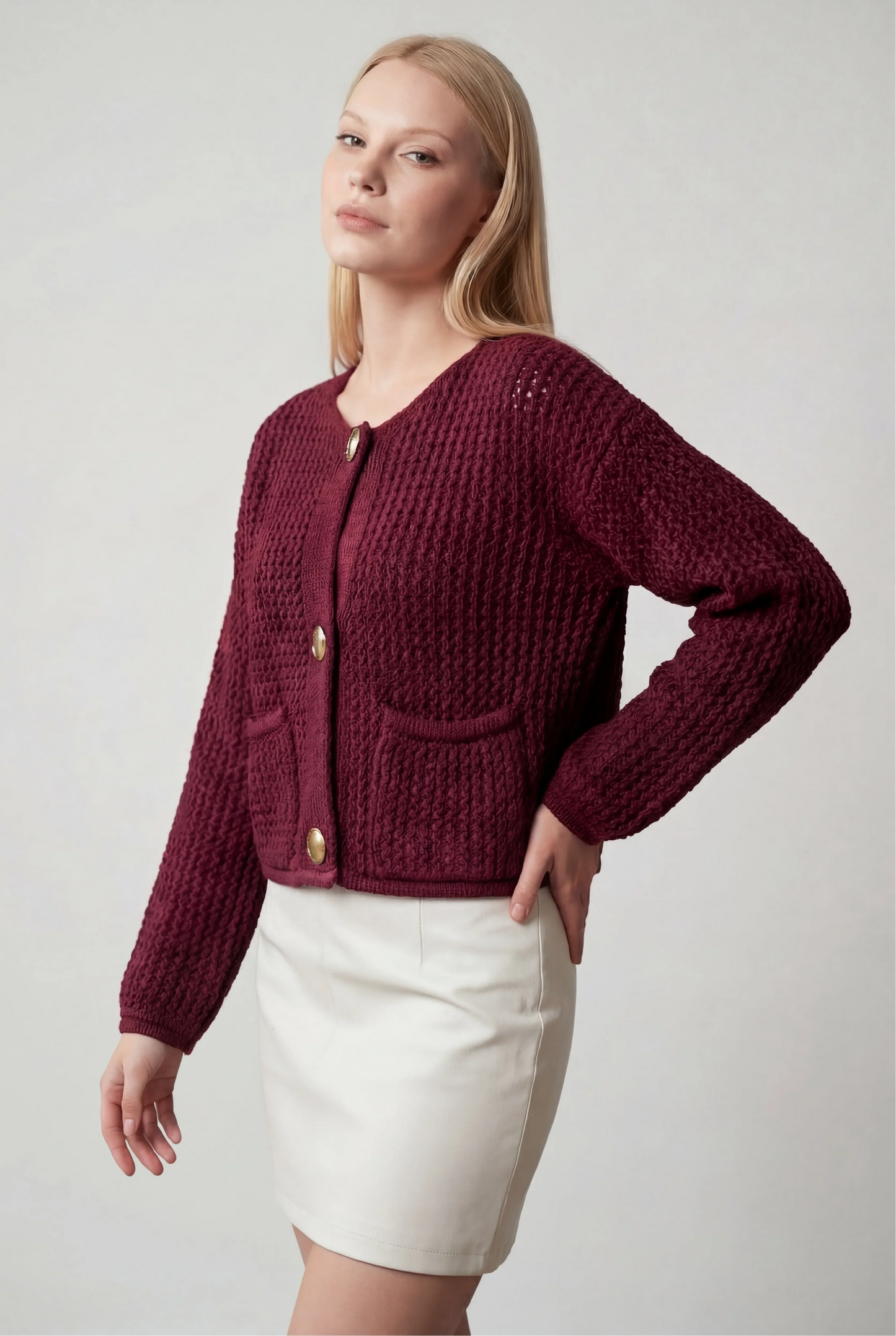 Maison Textured Knit Cardigan | Round Neck | Pocket Detail | Regular Fit