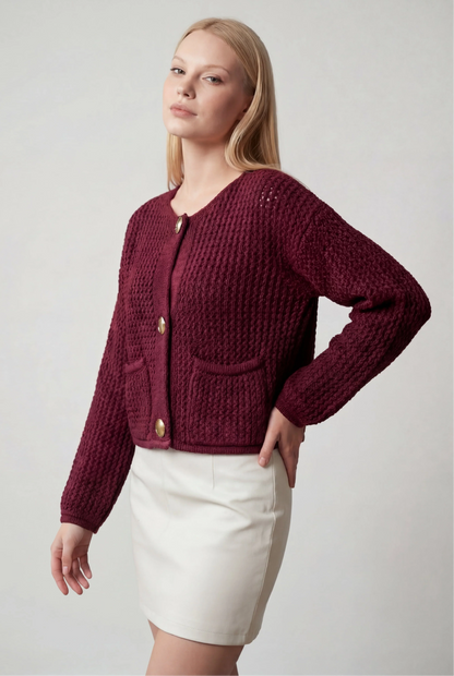 Maison Textured Knit Cardigan | Round Neck | Pocket Detail | Regular Fit