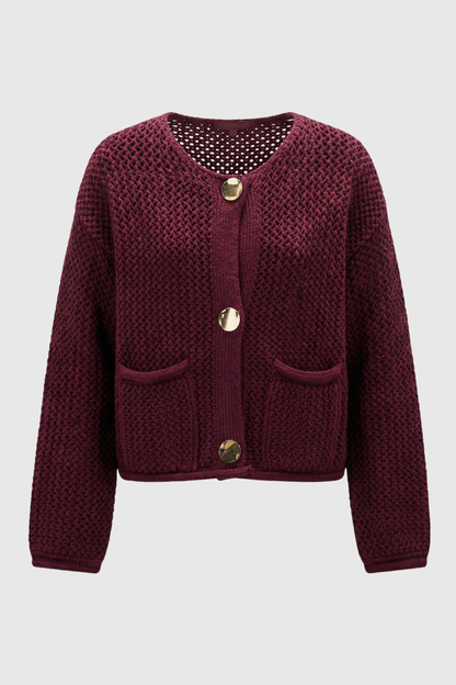 Maison Textured Knit Cardigan | Round Neck | Pocket Detail | Regular Fit