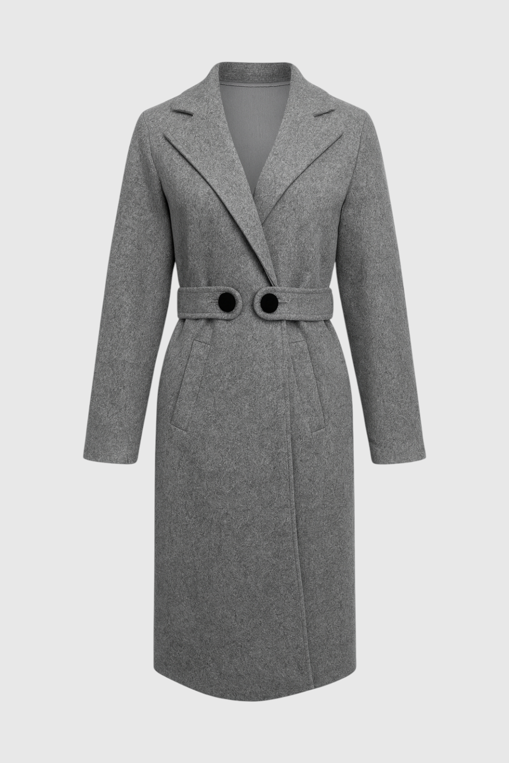 Belted Longline Coat | Notched Lapel, Buttoned Waist Tab, Slim Fit