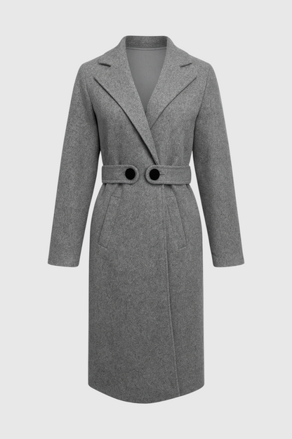 Belted Longline Coat | Notched Lapel, Buttoned Waist Tab, Slim Fit