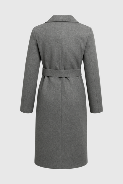 Belted Longline Coat | Notched Lapel, Buttoned Waist Tab, Slim Fit