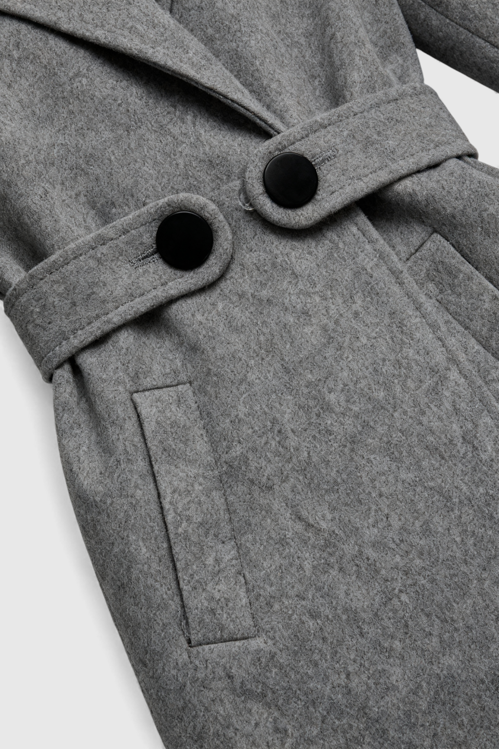 Belted Longline Coat | Notched Lapel, Buttoned Waist Tab, Slim Fit