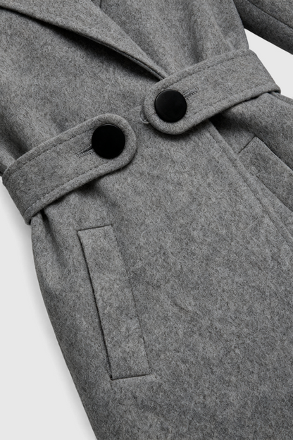 Belted Longline Coat | Notched Lapel, Buttoned Waist Tab, Slim Fit