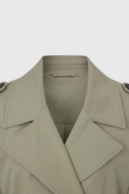 Long Drape Trench Coat | Double Breasted | Belted Waist | Relaxed Fit