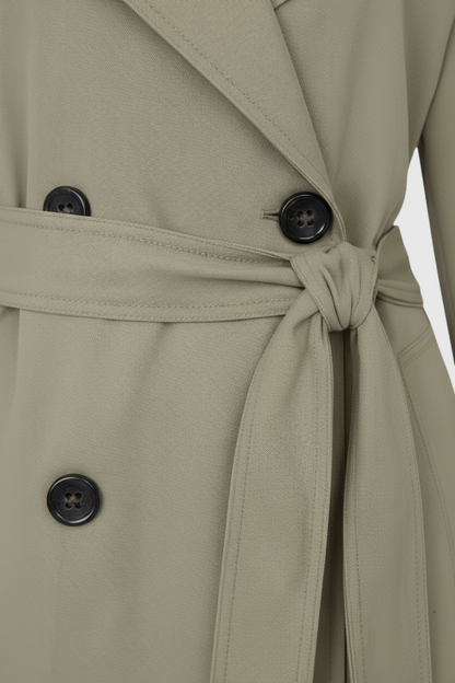 Long Drape Trench Coat | Double Breasted | Belted Waist | Relaxed Fit