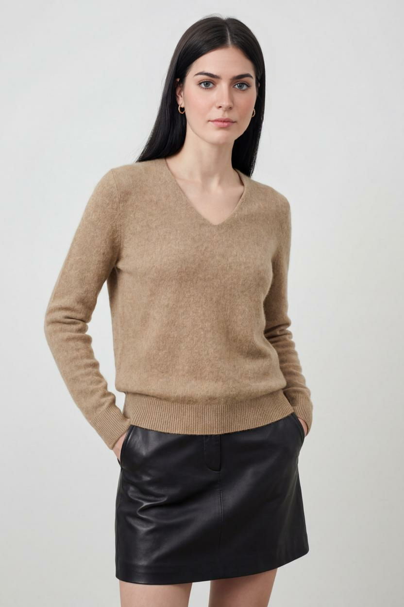 Cashmere V-Neck Sweater | Long Sleeve Knit, Slim Fit, Seamless Finish