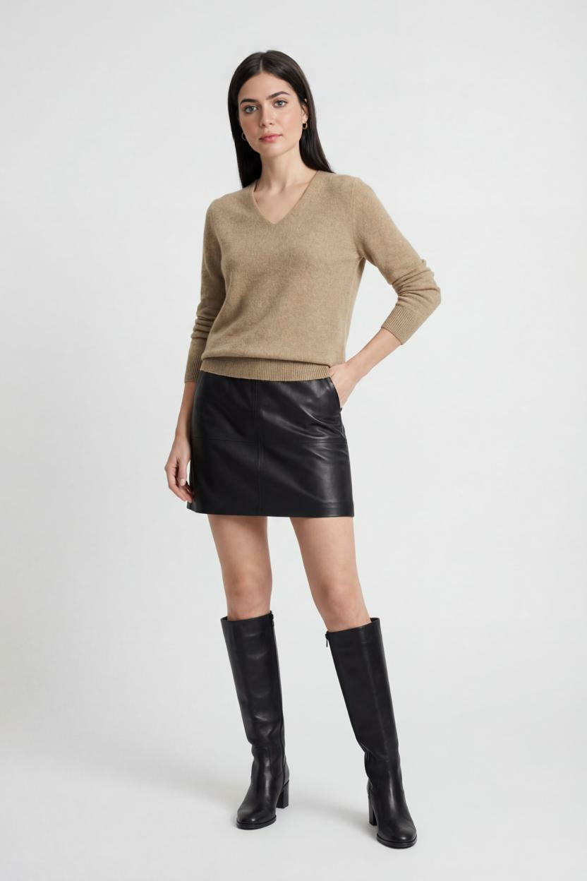 Cashmere V-Neck Sweater | Long Sleeve Knit, Slim Fit, Seamless Finish