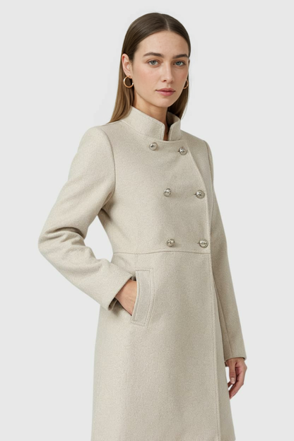 Double-Breasted Stand Collar Coat | Mid-Length, Structured Waist, Clean