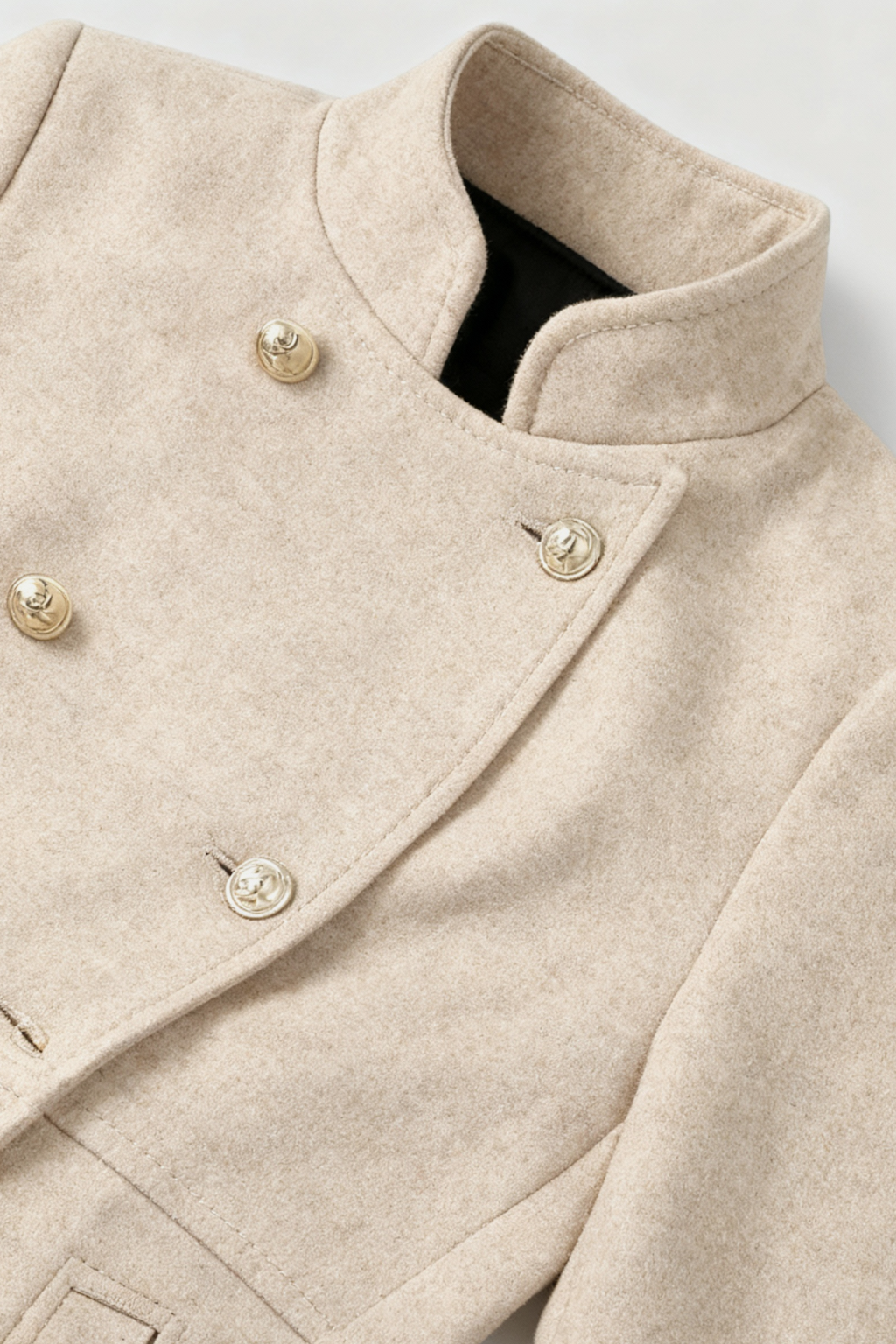 Double-Breasted Stand Collar Coat | Mid-Length, Structured Waist, Clean