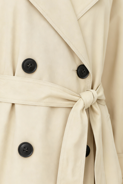 Long Drape Trench Coat | Double Breasted, Belted Waist, Relaxed Fit