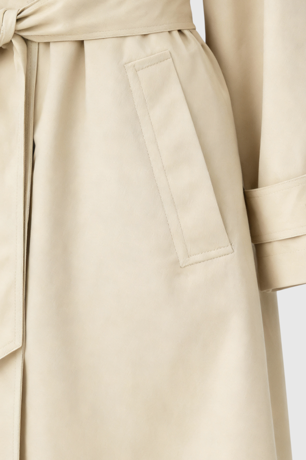 Long Drape Trench Coat | Double Breasted, Belted Waist, Relaxed Fit