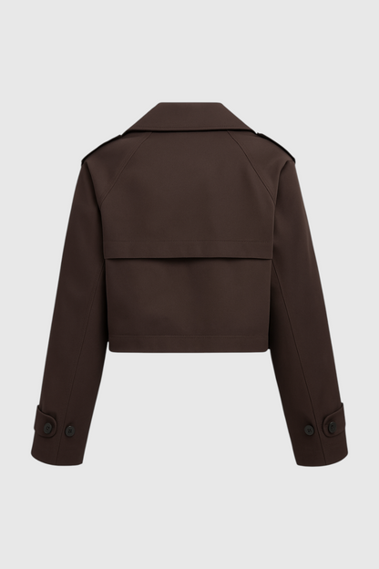 Cropped Trench Jacket | Double-Breasted Buttons, Notched Lapel