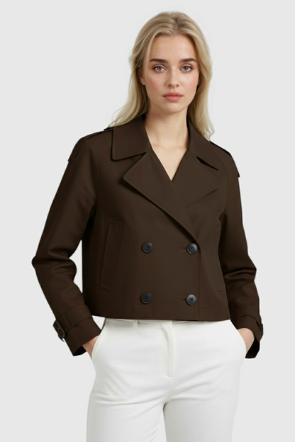 Cropped Trench Jacket | Double-Breasted Buttons, Notched Lapel