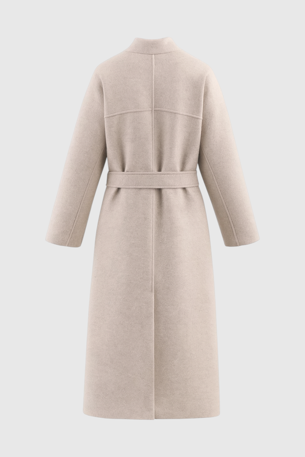 Long Belted Collarless Coat | Single-Breasted, Patch Pockets, Loose Fit