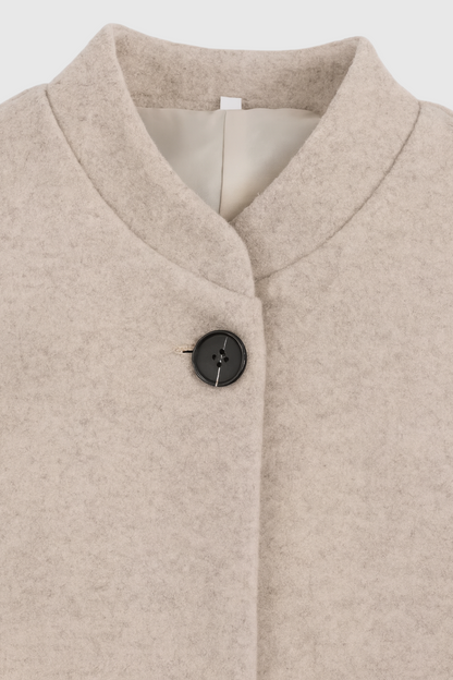 Long Belted Collarless Coat | Single-Breasted, Patch Pockets, Loose Fit