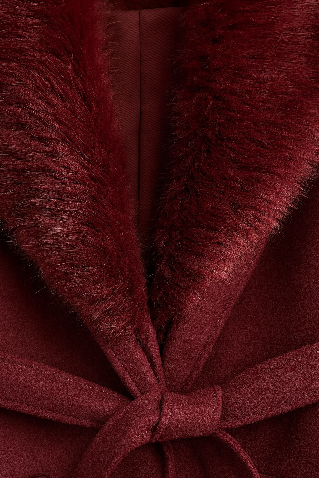 Nocturne Faux Fur Collar Long Coat | Belted Single Breasted